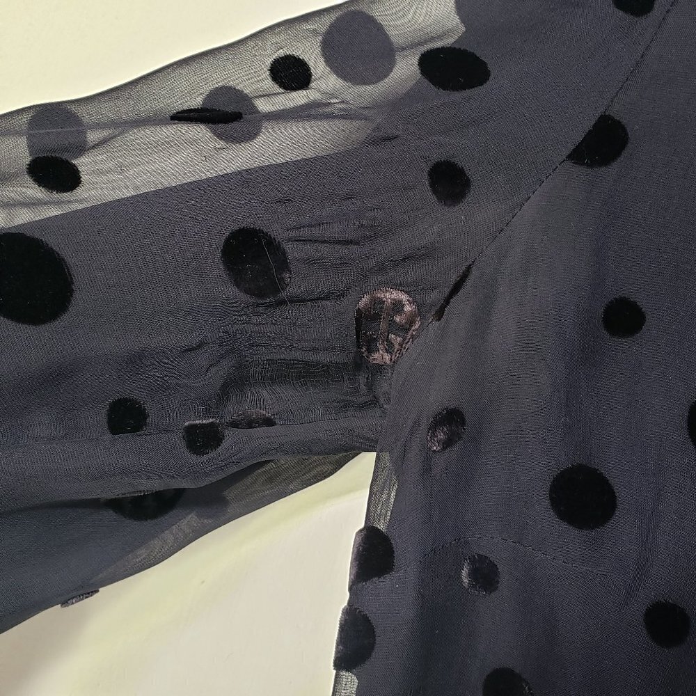 Tory Burch Angela Beaded Velvet Dot Sheer Blouse Long Sleeve Lined 8 - FLAWED - Picture 8 of 16